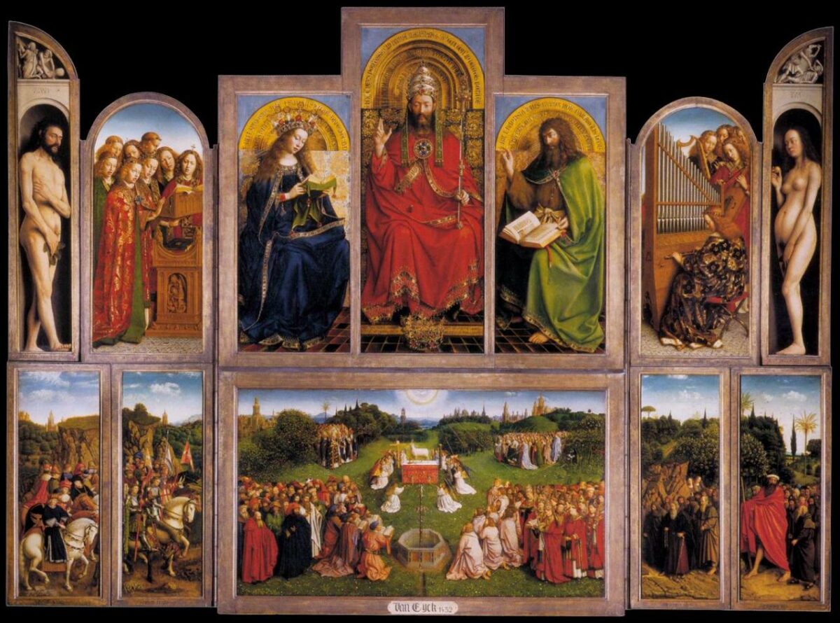 Retable ouvert de l'Adoration de l'Agneau Mystique, 1432. Jan Van Eyck